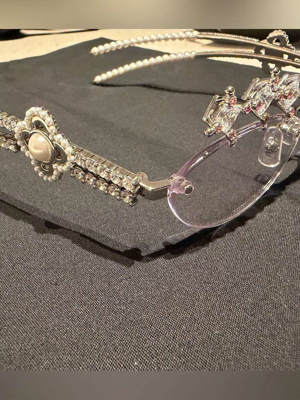 GENTLE MONSTER silver Rimless Crystal-Embellished Glasses with Pink Accents